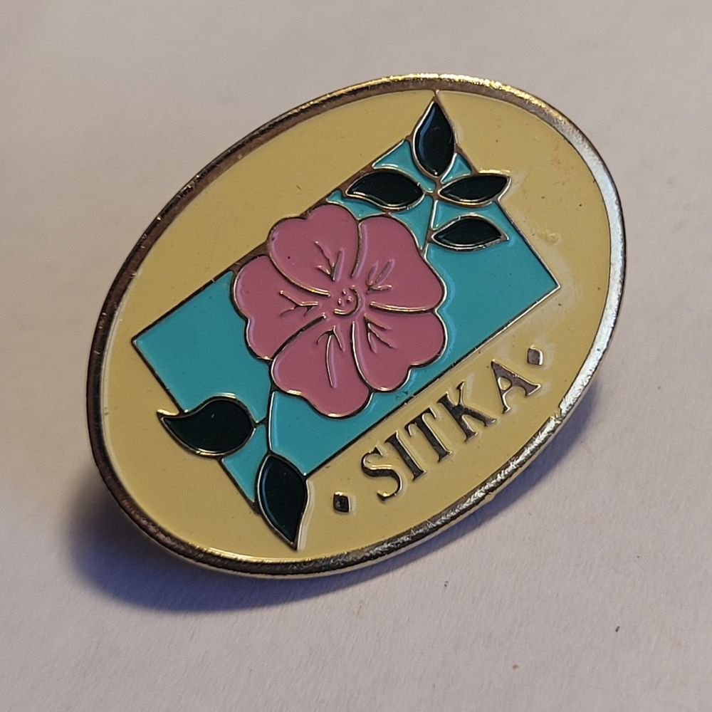 Vintage Sitka Alaska Floral souvenir lapel pin